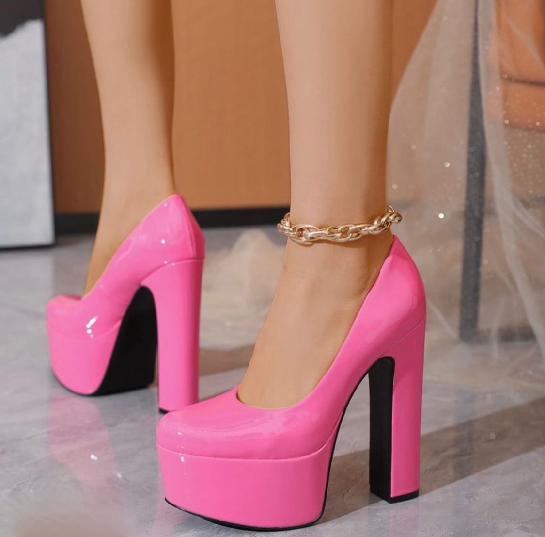Stilettos Taco Cuadrado Rosa Chicle Ac-814