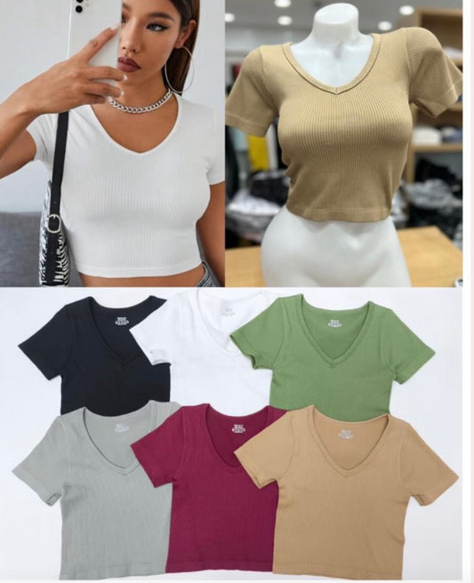 Poleras corta cuello V